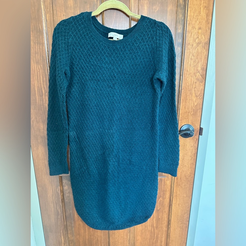LOFT Turquoise Cable-Knit Crewneck Sweater Dress